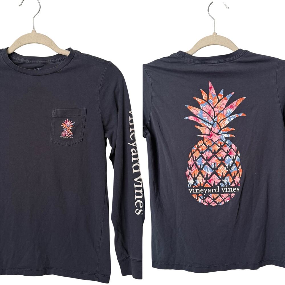 Vineyard Vines Shirt Boys Small (8-10) Blue Long Sleeve Pineapple Graphic
